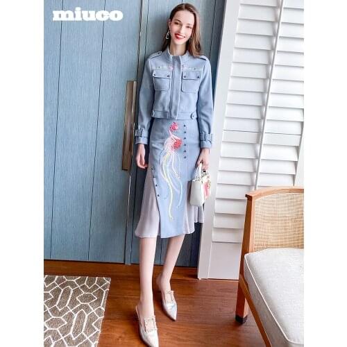 Neckline embroidered waist down jacket+Embroidered Phoenix with high waist A Skirt suit 2021 Spring new High Quality Top Quality