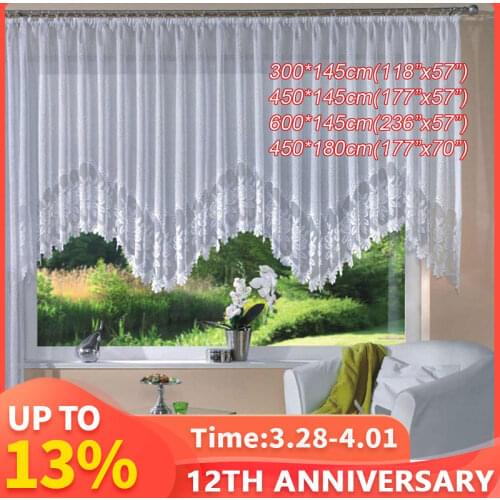 4 Sizes Romantic Style European Knitted Jacquard Arch Curtain Half Shading White Lace Curtain