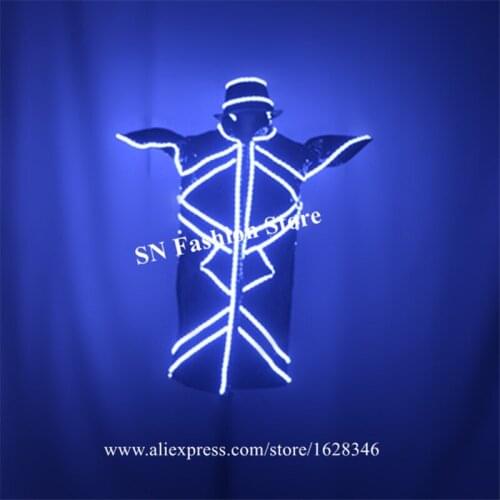 M13 DJ rave music hats club wears coat bar performance jacket luminous glowing outfits models dance led costumes ballroom dress