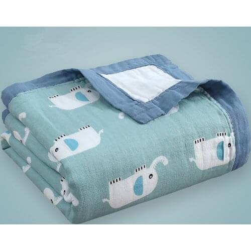 120X150cm 6 layers big size baby muslin cotton elephant bordure baby summer blanket baby receiving blanket baby wrap infant wrap