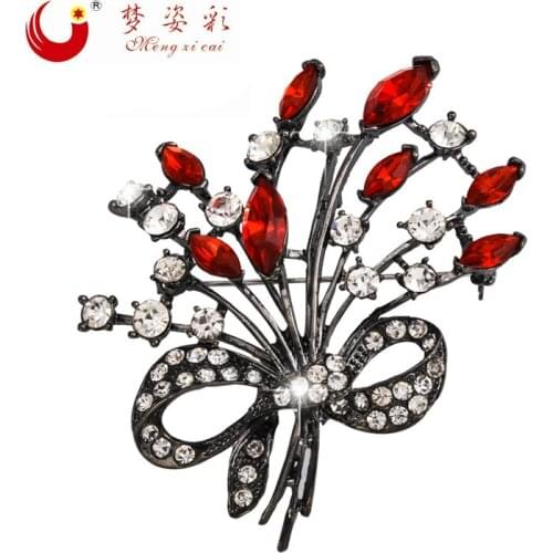MZC High Quality Red Crystal Flower Brooches For Women Girls Fashionable Big Brooches for Dresses Brosh Broche Vintage Jewelry