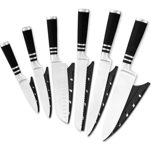 6pcs Stainless Steel Kitchen Japanese Style Chef Knives Set 8'' INCH Bread Slicing 7'' Santoku 5'' Utility 3.5'' Paring Knife