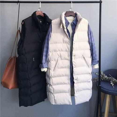 2021 Winter New Ladies Mid-Length Down Cotton Vest Stand-Up Collar Cotton Jacket Female Student Waistcoat