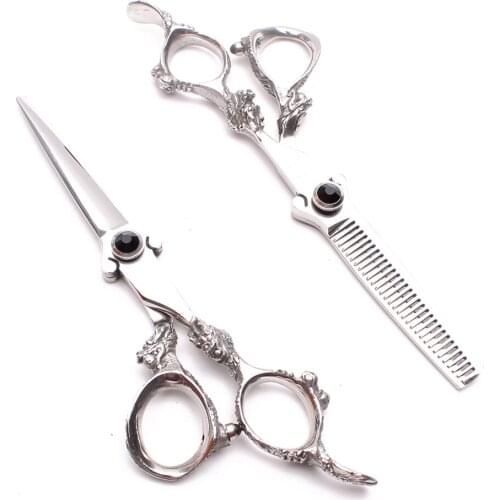 6" Customized Logo Titanium Barber Scissors Black GEM Cutting Shears Thinning Scissors Professional Hair Scissors Add Bag C9007