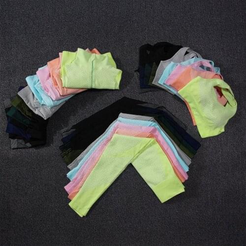 Yoga Clothes Women Clothing Seamless Fitness Sportswear High Waist Pants Sports Bra Zipper Workout Long Sleeve Coat Top Tights