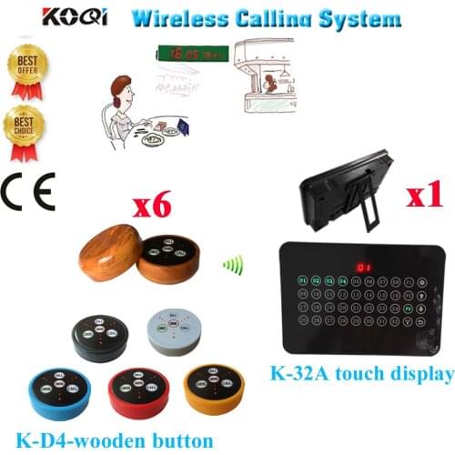 Restaurant Buzzer Paging System Of Wireless Catering Equipment 433.92mhz (1 display+6 call button)
