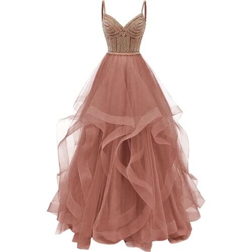 Luxury Beading Evening Dresses 2021 Long Diamond Beading Sleeveless Prom Gown A Line Formal Dress