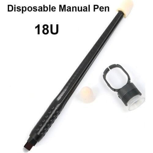 50pcs Disposable Microblading Pen Tattoo Manual Pen 18U/7/12/14/5R/7R with Black Sponge Ring Lamina Tebori Eyebrow Pen for Lip