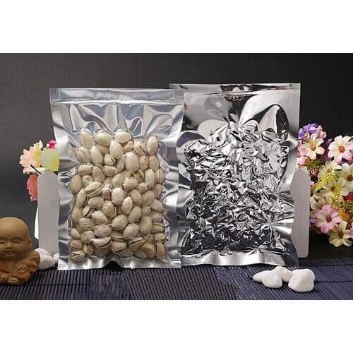 14*20cm Silvery Top Open Plating Aluminum Foil Heat Sealable Food Storage Plastic Bags Clear Coffee Tea Packaging Vacuum Pouch