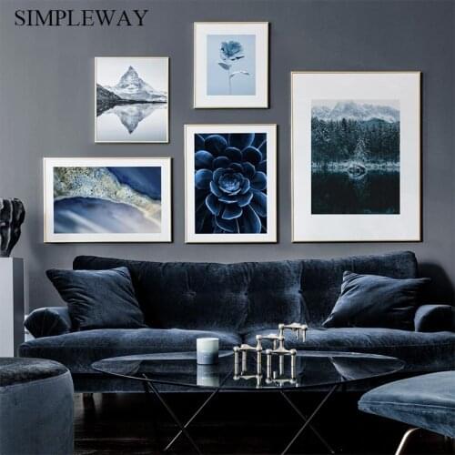 Scandinavian Winter Mountain Landscape Poster Print Abstract Canvas Painting Flower Wall Art Picture Nordic Style Home Decor