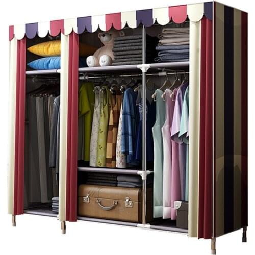 Bold Portable Stainless-steel Clothes Closet Reinforced Folding Wardrobe Huge Home Rack Storage Organizer Shelves Home Furniture