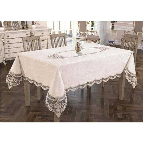 Smyrna Model Velvet Lace Embroidered Luxury Care-free Non-slip Tablecloth