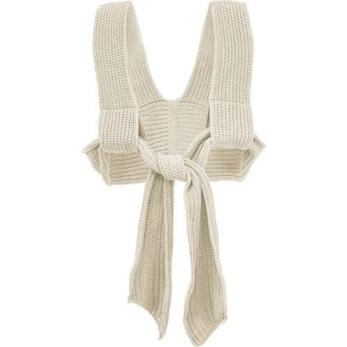 Sexy Women V-Neck Asymmetric Cross Sweaters 2021 Fashion Ladies White Knitted Tops Streetwear Female Chic Solid Short Camis