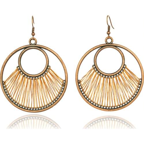 Gorgeous Boho Ethnic Round Thread Drop Earrings for Women Female Dangle Earrings Haning Engagement Jewelry Accessories