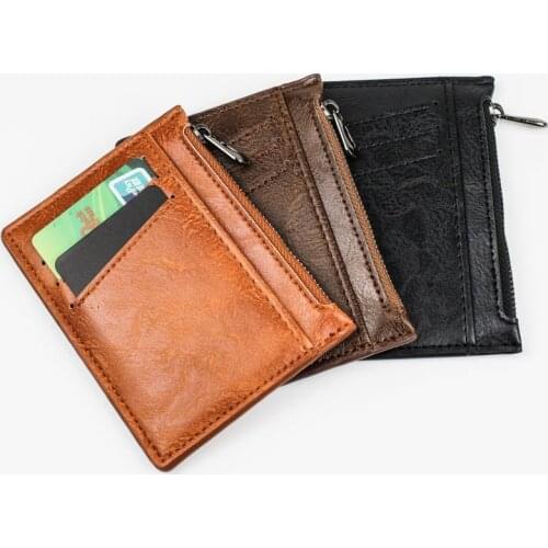 Vintage Men Leather Wallet Short Slim Male Purses Money Credit Card Holders Men Wallet Money Bag Zipper Coin Purse