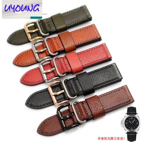 UYOUNG Vintage watch band with Italian thick-headed cow leather for jeep/PAM111 22 24mm black brown green
