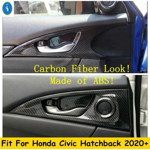 Inner Door Pull Doorknob Handle Hand-clasping Bowl Cover Trim Carbon Fiber Look Interior Kit For Honda Civic Hatchback 2020 2021