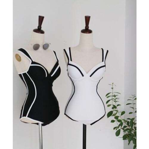 Swimsuits Woman One Piece Swimsuit With Push Up Womens Swim Suit Pool One-Piece New Women Korean Hepburn Black White Solid