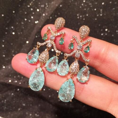 MWsonya Fashion Korean Elegant Vintage Waterdrop Crystal Dangle Earrings for Women Girls Party Rhinestone Earings Jewelry Gifts