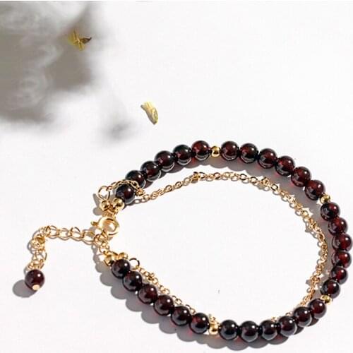 Crystal Bracelet Womens Wine Red Garnet Double Layer Women Bracelets On Hand Chain Bangles Jewelry Aesthetic Fashion Female
