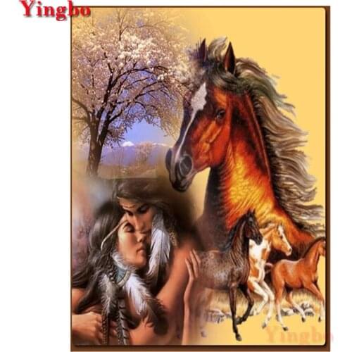 Rhinestones icon Diamond Painting Indian girl horse diy Diamond Embroidery Mosaic Crystal Painting by numbers Home Decor