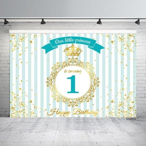 Golden Garland Gold Crown Stripe Custom Birthday Party Background Girl Newborn Photography Backdrops Photocall Photo Studio Prop