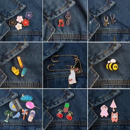 1~7 Pcs/Set Cartoon Bee Fruit Cat Stethoscope Flower Pen Balloon Brooch Jewelry Enamel Pins Accessories Badge Brooches For Women