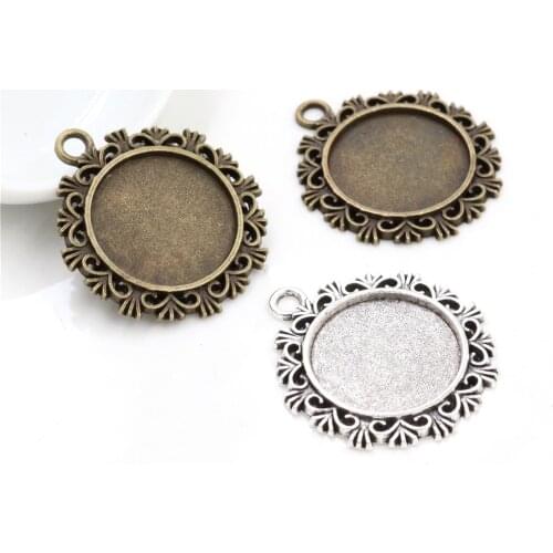 10pcs 20mm Inner Size Antique Silver Plated And Bronze Colors Plated snowflake Style Cabochon Base Setting Charms Pendant