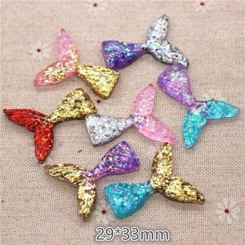 10pcs Small Size 29*33mm Mix Colors Shiny Resin Fish Tail Flat back Cabochon DIY Jewelry/Craft Decoration