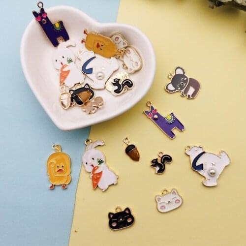 10pcs Cute Animals Bear Rabbit Cat Alloy Enamel Metal Charms Pendants Earrings Finding Dangle DIY Jewelry Accessory Phone Decor