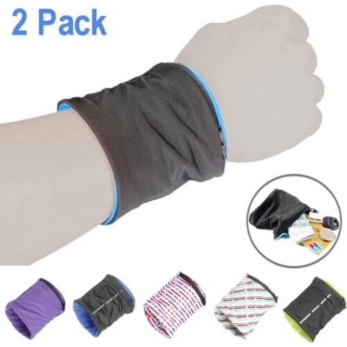 2Pcs Reflective Zipper pocket wrist wallet Pouch Bag Running Cycling Wrist Wallet Pocket Sport Wristband Keys Coin Storage Bag
