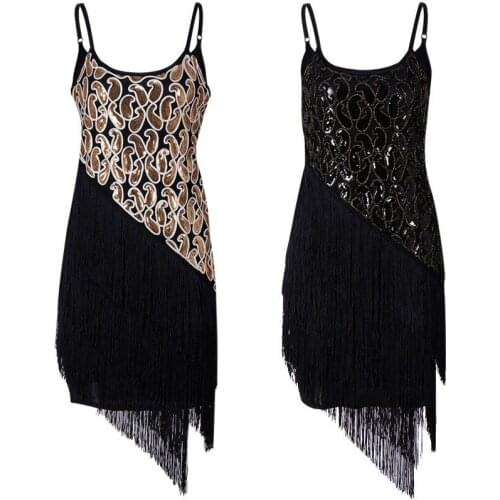 2021 New Fashion Sexy Women V tassel Solid Sequined Glitter Black Gold Mini Dress Shining Club Mini Dress For Female