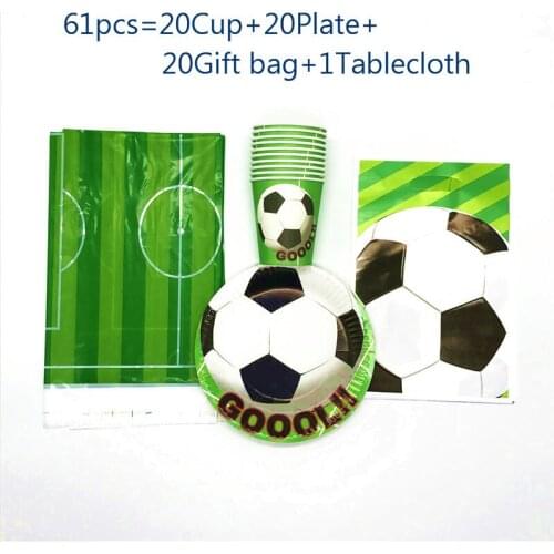 31-61pcs Football Green Theme Disposable Set Table Decoration Paper Cups Plates Tablecloth Children Birthday Party Supplies