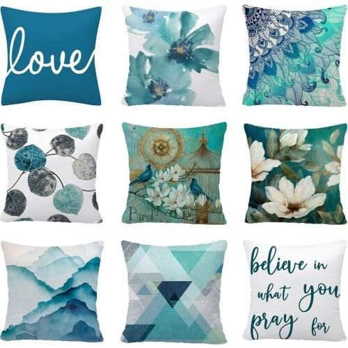 45 * 45CM Geometric Cushion Cover Blue Printed Polyester Pillow Art Fo Sofa Home Geometric Car Decor Pillowcase Hotel Throw P8W7