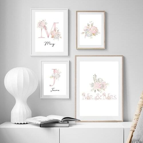 Alphabet Flowers Canvas Painting Initial Letters Poster Name Custom Moern Poster Wall Art Pictures For Bedroom Home Decor