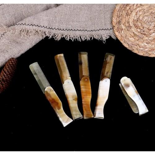 1Pc Anti Static Wide Teeth Massage Male Mustache Brush Shaving Brush Hair Care Tool Foldable Mens Beard Comb Natural Horn Comb