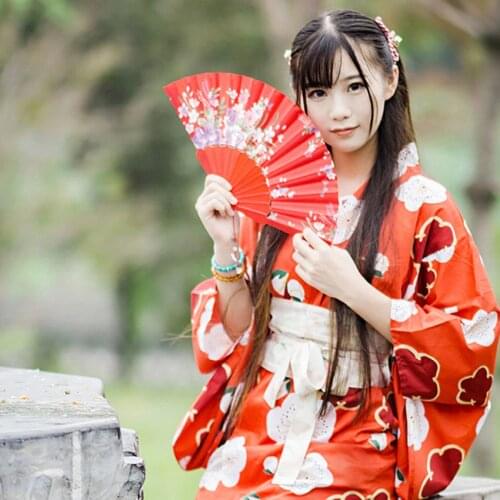 Free shipping Japanese Traditional Cotton clothing Kawaii Japan Yukata Kimono Women Flowers Kimono Dress D9014