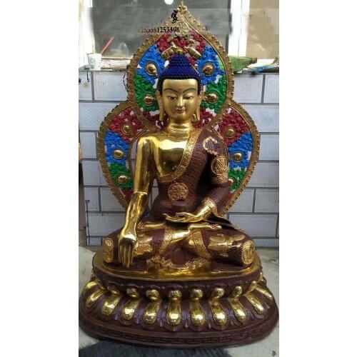120CM large huge hall efficacious Protection Buddhism Temple Talisman Coloured drawing Gilding Sakyamuni buddha brass statue