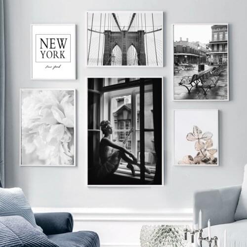 Brooklyn Bridge White Peony Sexy Girls Wall Art Canvas Painting Nordic Posters And Prints Wall Pictures For Living Room Decor