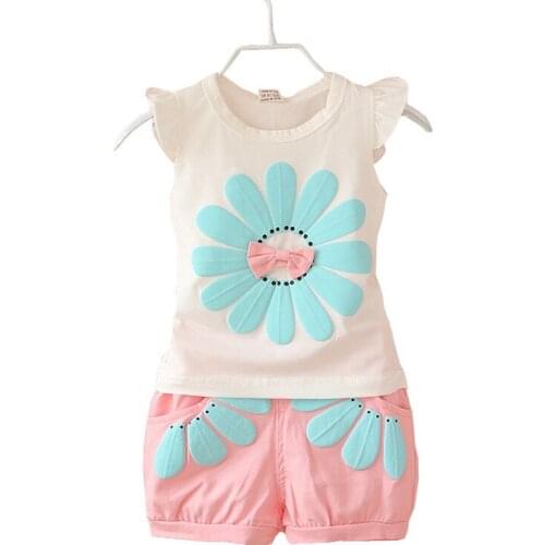 Childrens Summer Dress Girl Summer Cartoon Flower Vest Suit