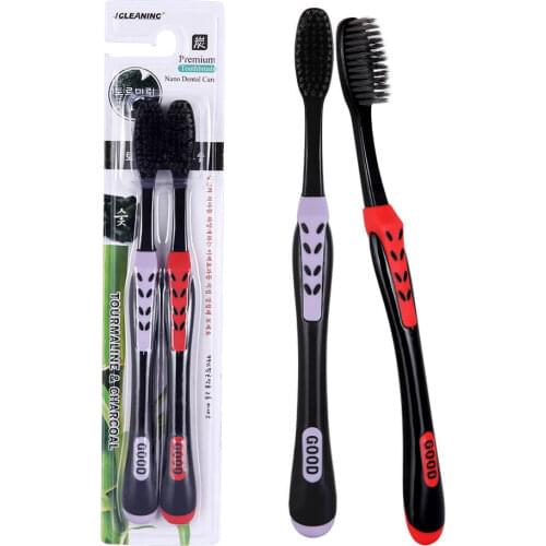 2pcs Toothbrush travel pack Double Ultra Soft Tooth Brush Tongue Cleaner bamboo charcoal bristle Nano eco-friendly Toothbrush