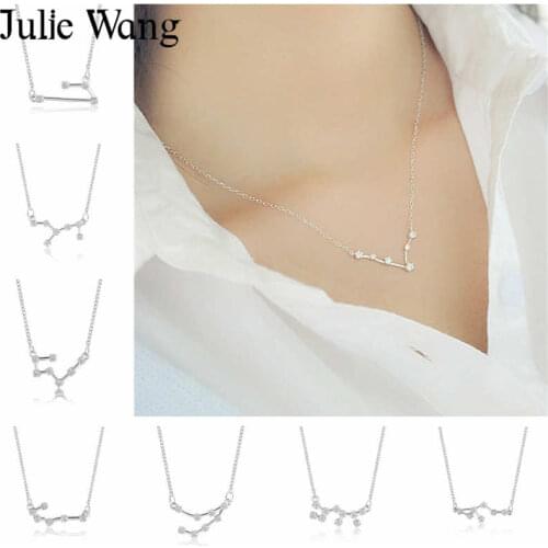 Julie Wang Zircon 12 Constellation Zodiac Necklaces For Women Girl Choker Horoscope Necklaces Long Chain Fashion Jewelry