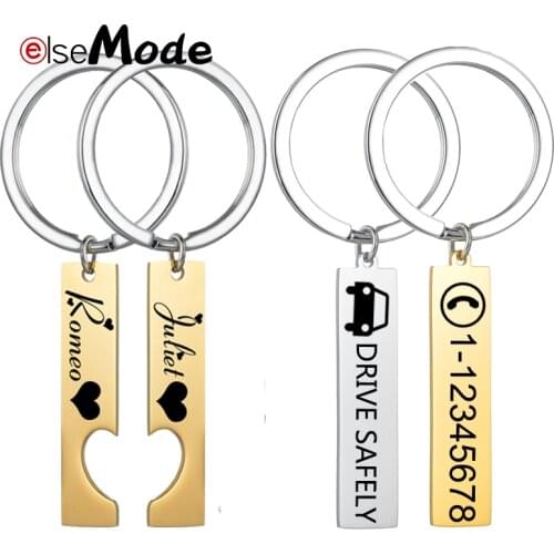 Elsemode Personalized Custom ID Tag Keychain Stainless Steel Phone Number Engraved Name Love Drive Safely Keychain Keyrings Gift
