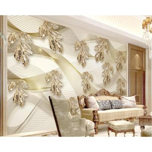 Custom mural golden leaves simple lines creative 3d stereo TV background wall living room bedroom restaurant hotel wallpapers