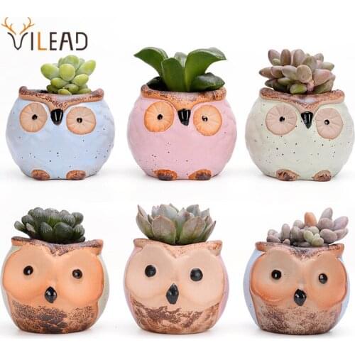 VILEAD Ceramic Flower Vase Cartoon Creative Owl Succulent Plant Pot Home Decor Restaurant Living Room Bar Desktop Decoration