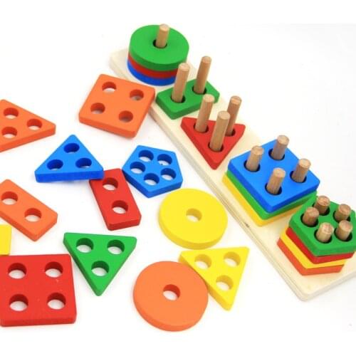 Building Blocks Childrens Puzzle Wooden Geometry Board Baby Toy Shape Pairing Sets Blocks