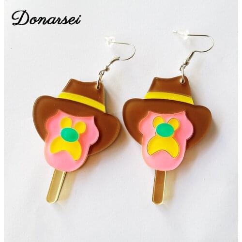 Donarsei Creative Ice Cream Hat Man Acrylic Earrings Funny Cartoon Popsicle Drop Dangle Earrings Novelty Jewelry