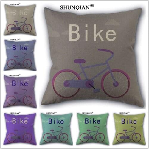 Linen Cotton Cartoon bike Pillow Cover Custom Print Home Decorative Pillows Cases 45x45cm one side Y517-4