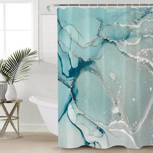 Marble Texture Shower Curtains Waterproof Bathroom Curtain Frabic Polyester Bathroom Curtain with Hooks