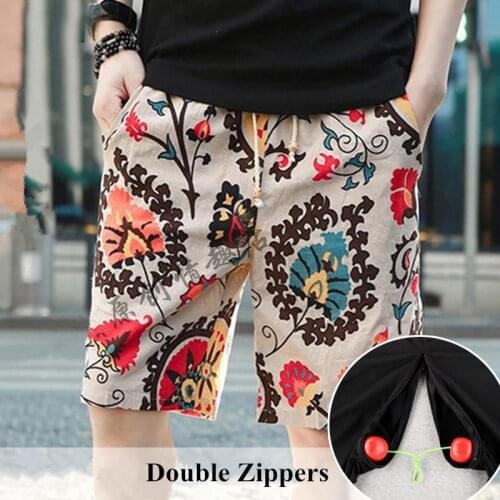 2021 New Summer Casual Shorts Mens Cotton Fashion Printed Outdoor Sex Pants Zippers Open Croch Male Trousers Shorts Clothes